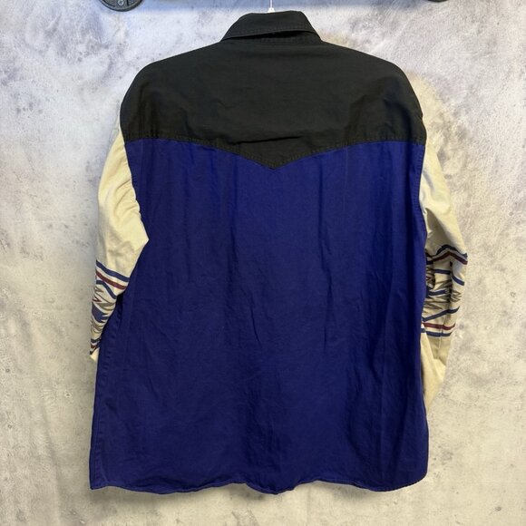 Express Rider Aztec Western Shirt Mens XL 26x29 Blue Embroidered Long Sleeve - Picture 2 of 14
